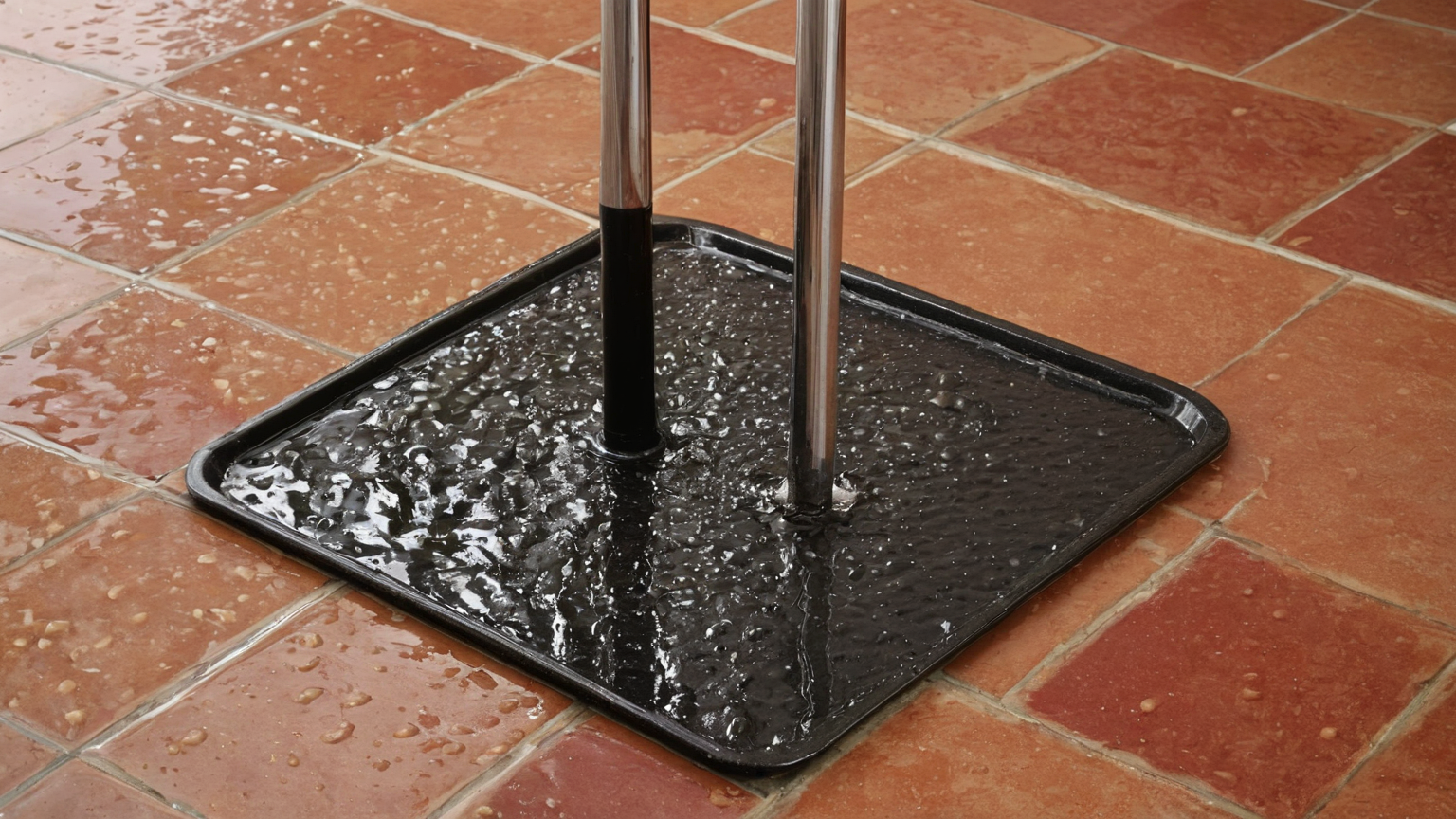 Wet umbrella tray in apartment entry