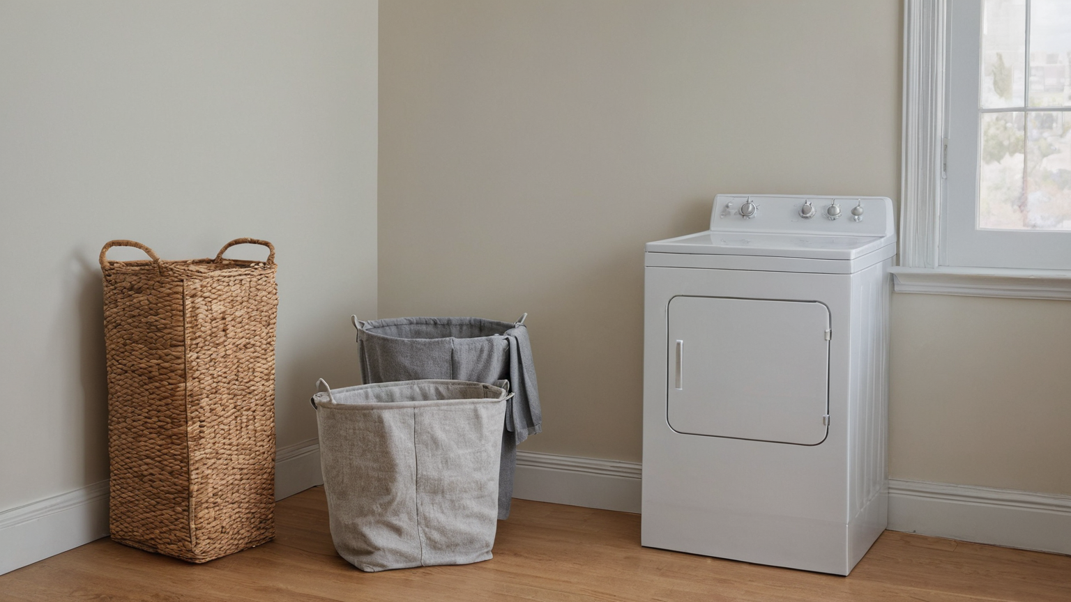 Laundry corner beside machines with open floor space